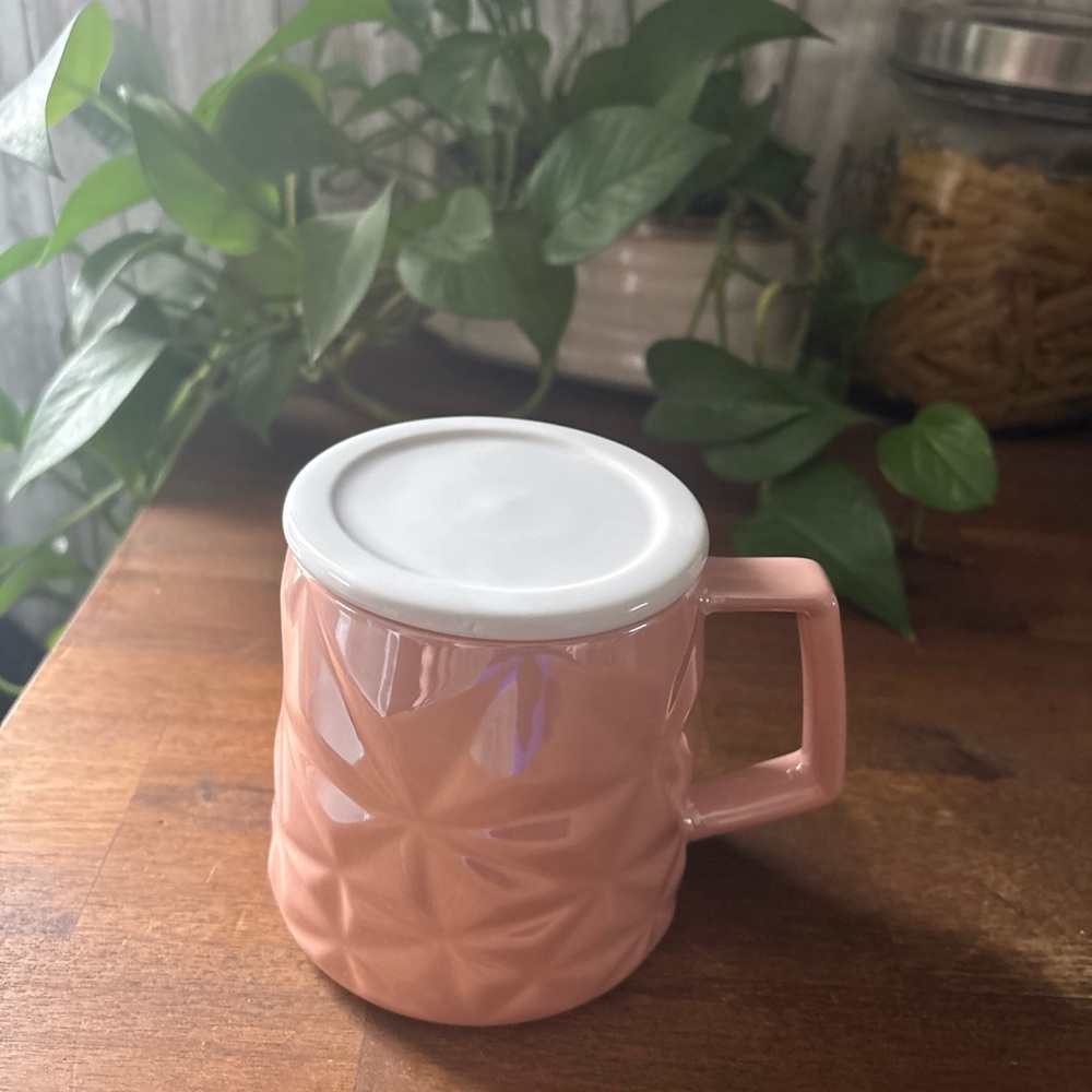 Starbucks Pink Faceted Mug with White Lid